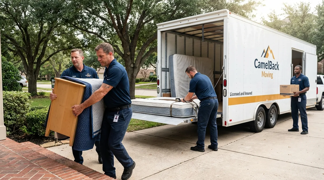 Crew loading residential truck for cross-state move from La Grange, NC