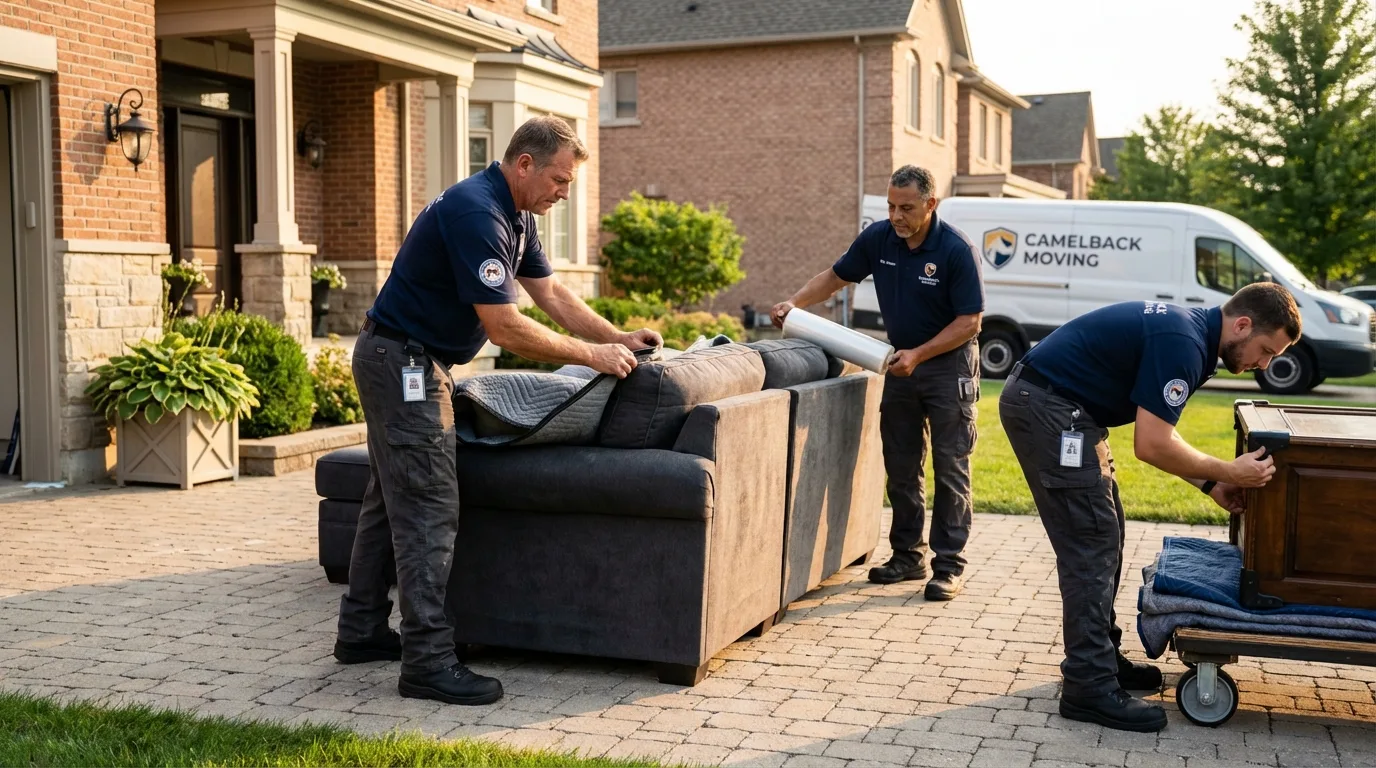 Large estate moving crew wrapping furniture in La Grange, NC