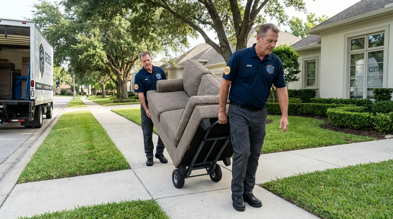 Local residential moving crew loading furniture in La Grange, NC